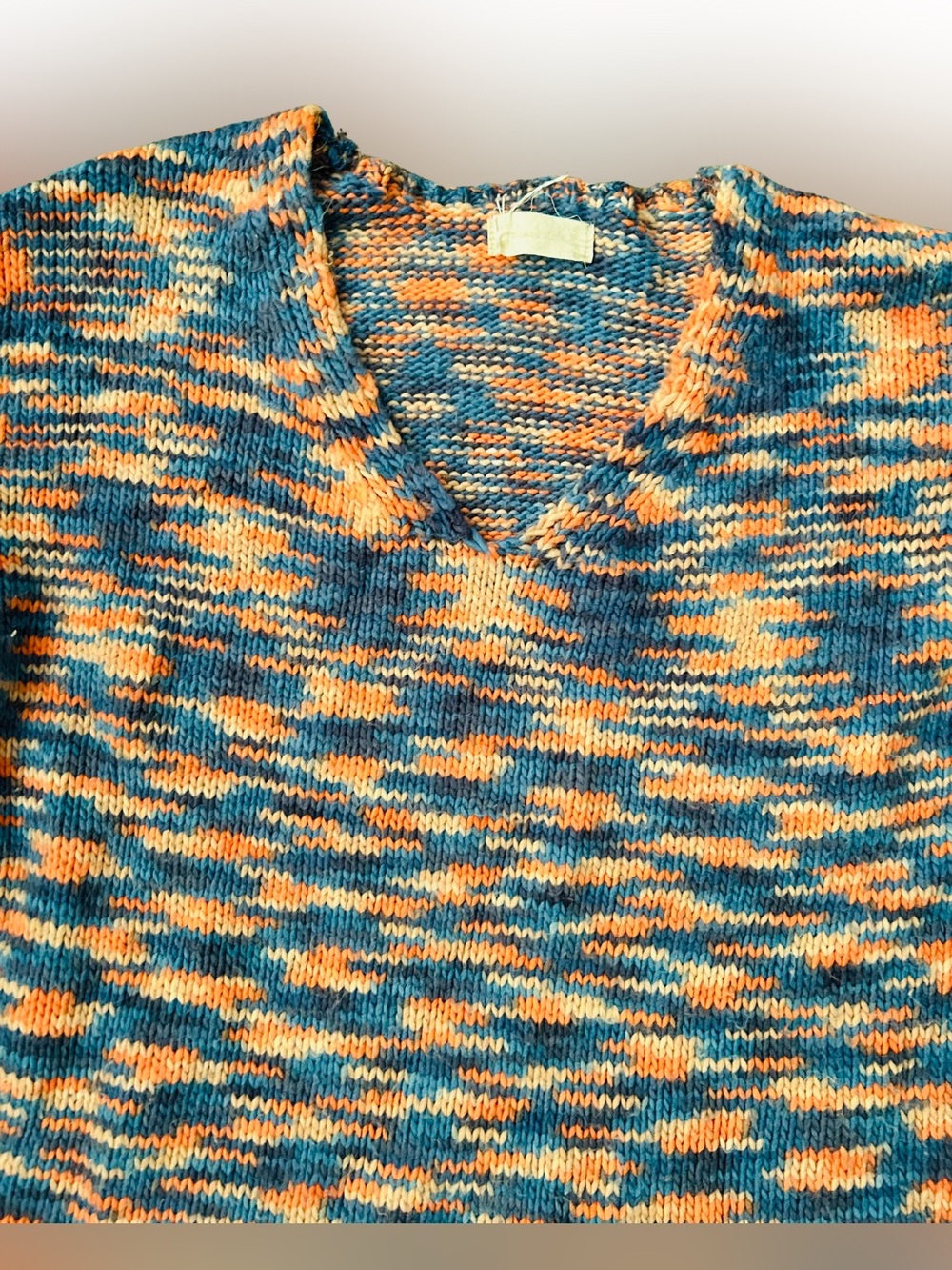 Altar’d State v-neck orange and blue knit balloon sleeve sweater